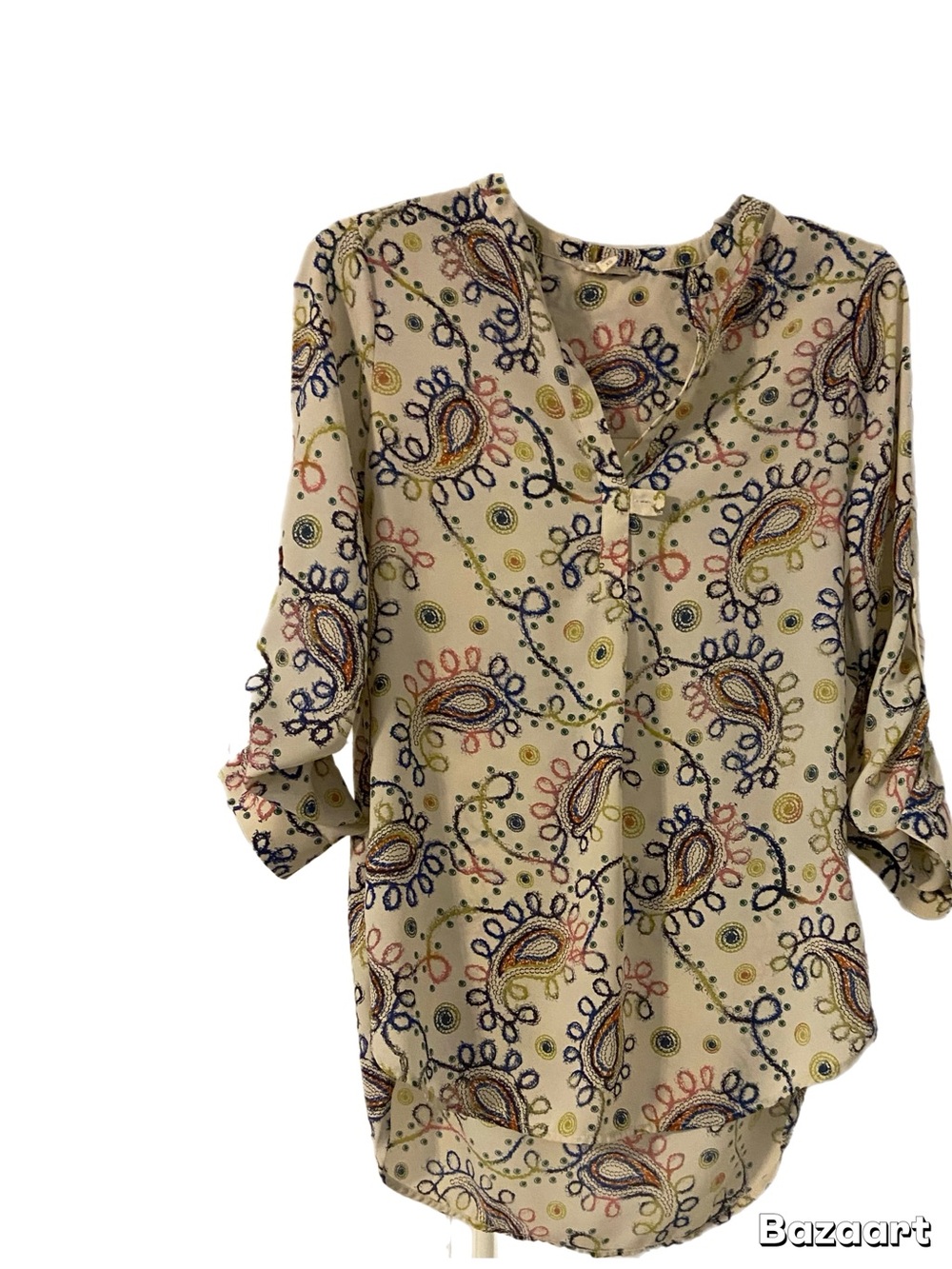 Pleione Cream Paisley Button-Front Blouse with Multicolor Accents